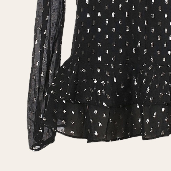 Halogen Nordstrom Gold Clipdot Sheer Sleeve Peplum Ruffle Blouse Size M NWT - Picture 5 of 10